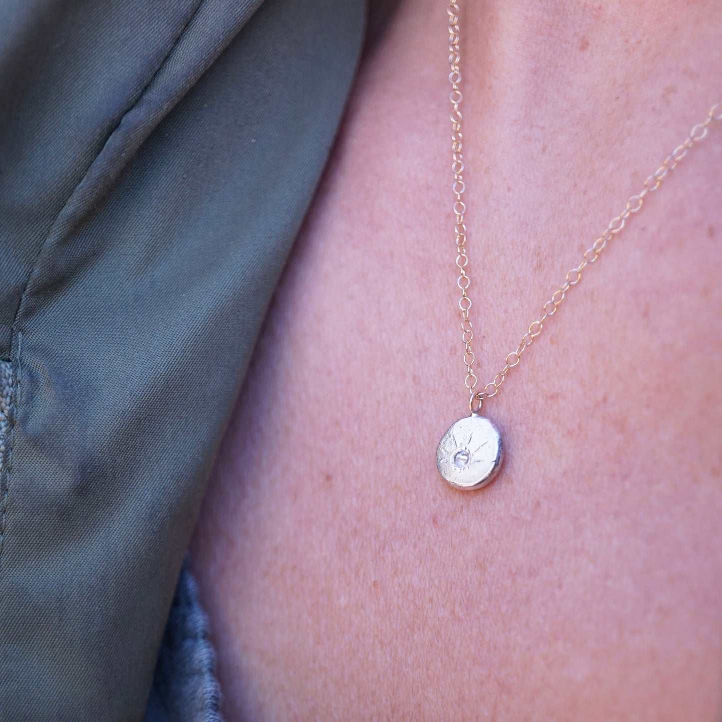 tiny sparkle necklace with white sapphire - Lumenrose