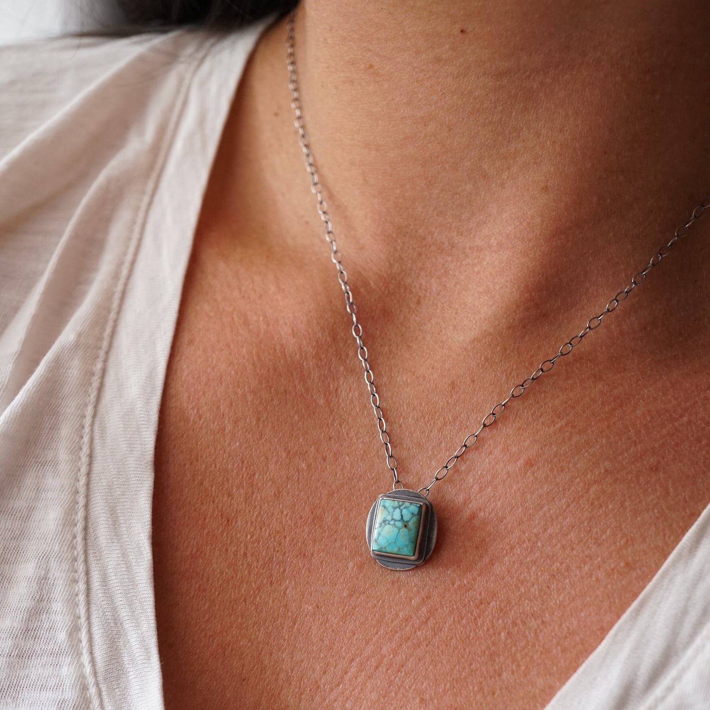 turquoise mountain turquoise square necklace - Lumenrose