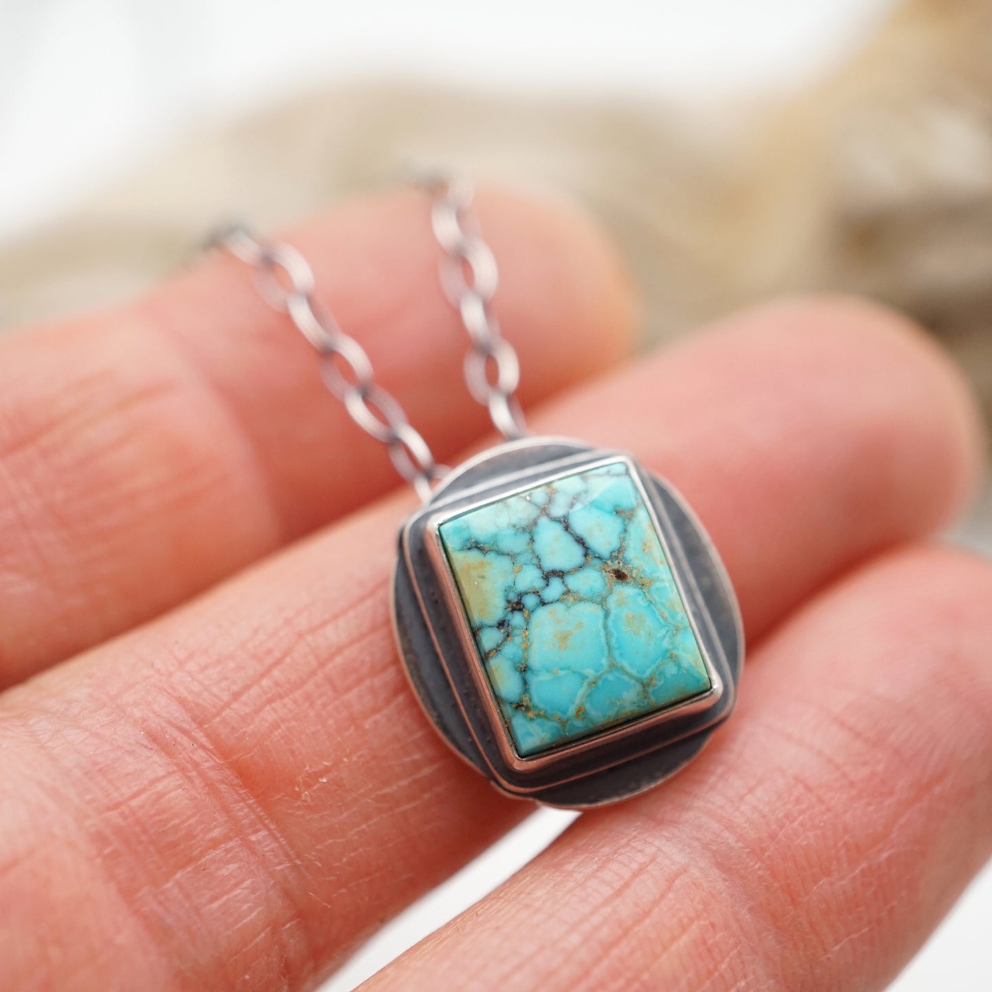 turquoise mountain turquoise square necklace - Lumenrose