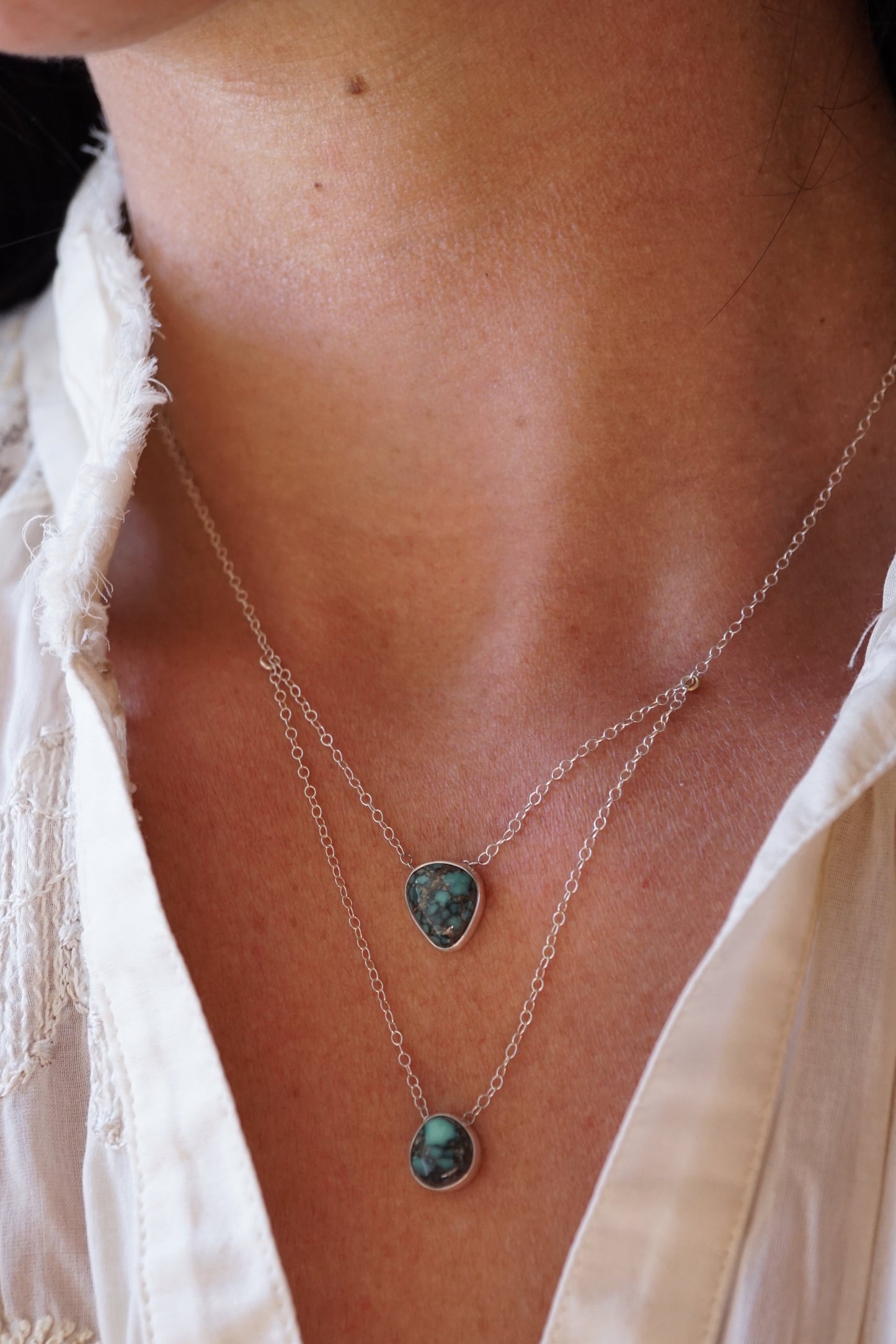 two stone dainty necklace - desert gem variscite - Lumenrose