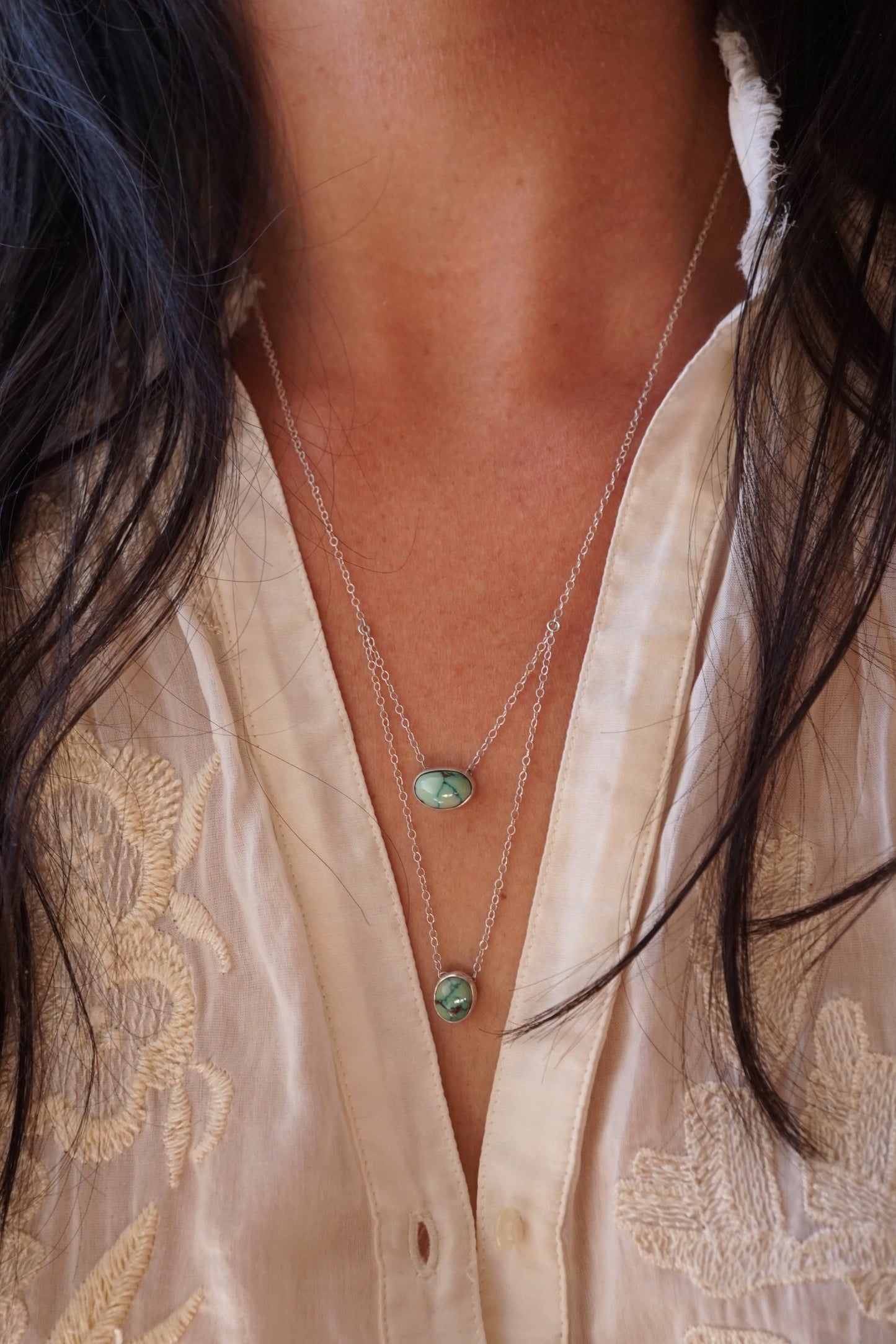 two stone dainty necklace - high grade cheyenne turquoise - Lumenrose