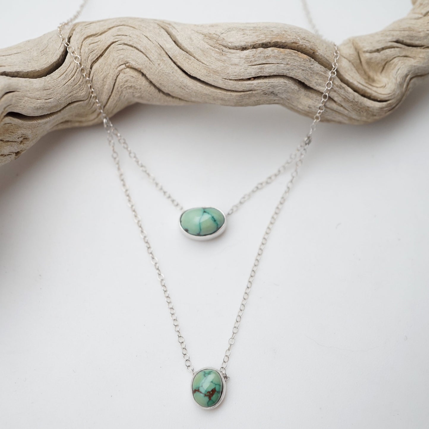 two stone dainty necklace - high grade cheyenne turquoise - Lumenrose