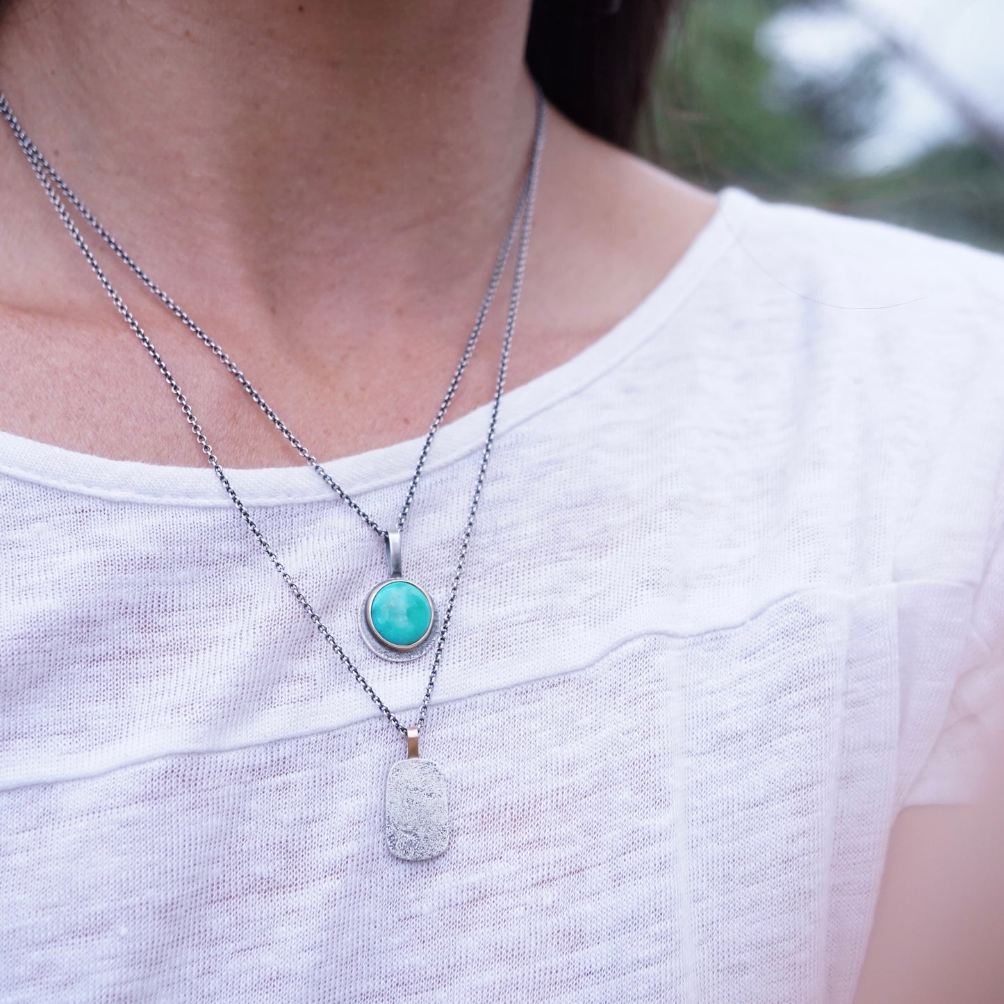 whitewater turquoise round pendant with 14k gold bezel - Lumenrose