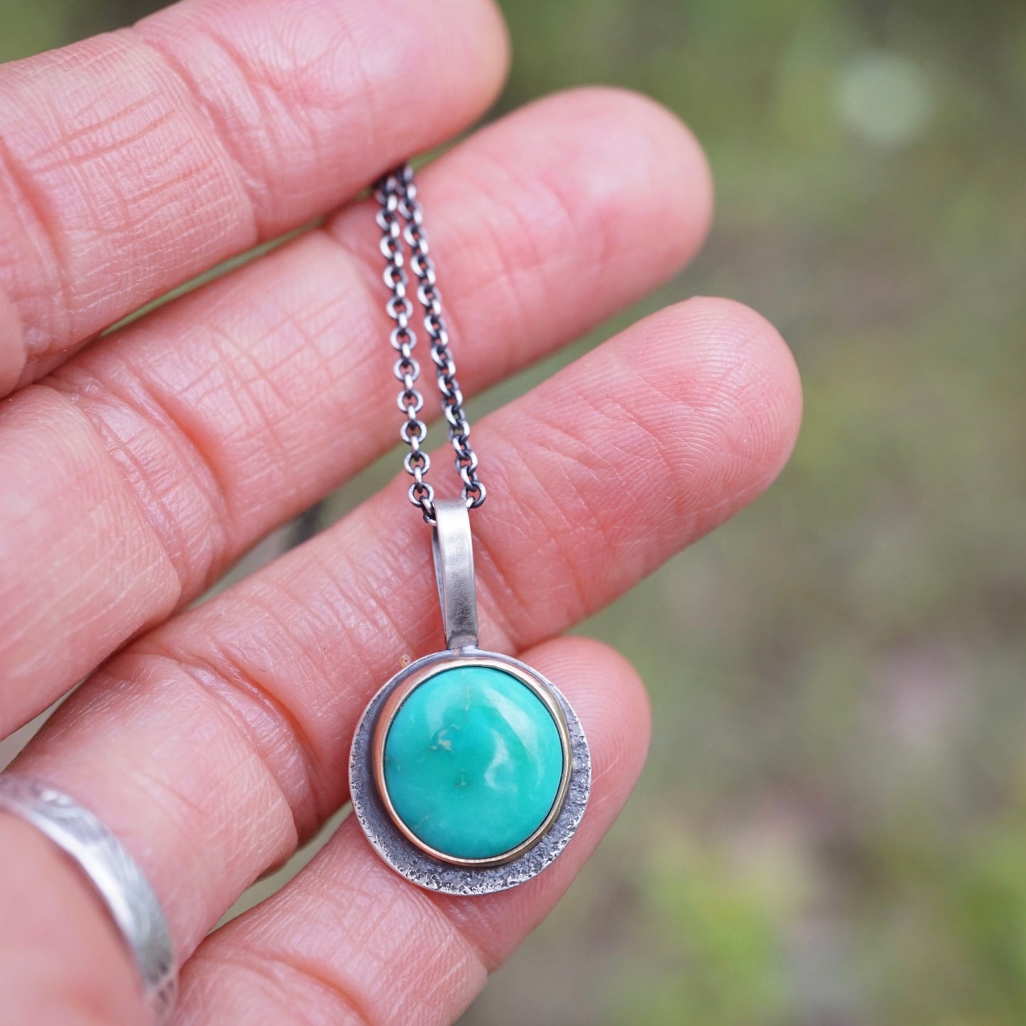 whitewater turquoise round pendant with 14k gold bezel - Lumenrose