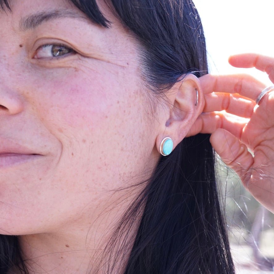 whitewater turquoise studs with 14k goldfill bezel - Lumenrose