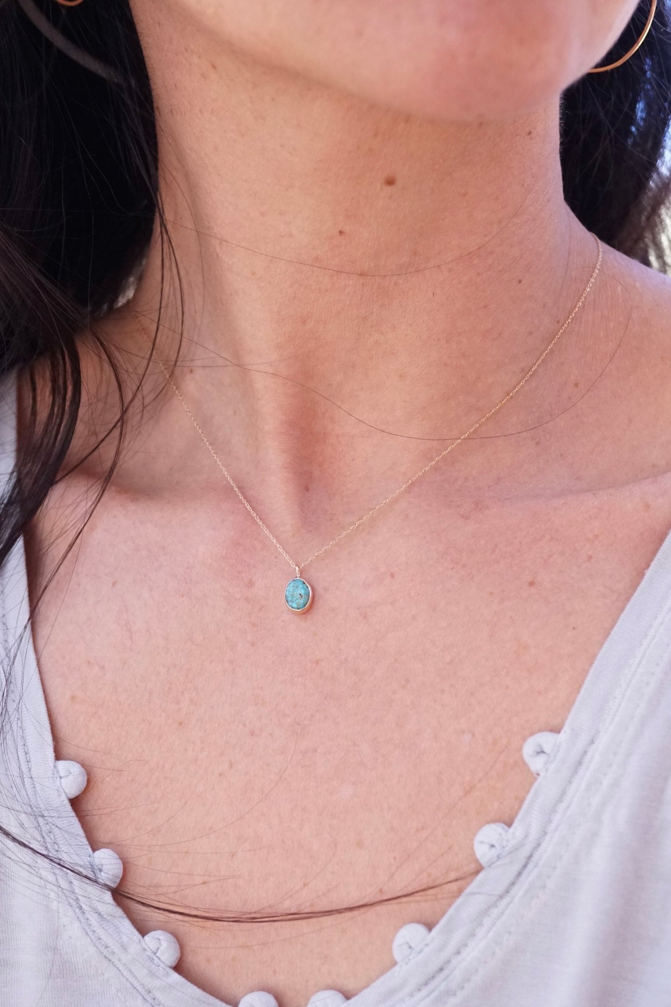 14k gold+ kingman turquoise necklace - Lumenrose