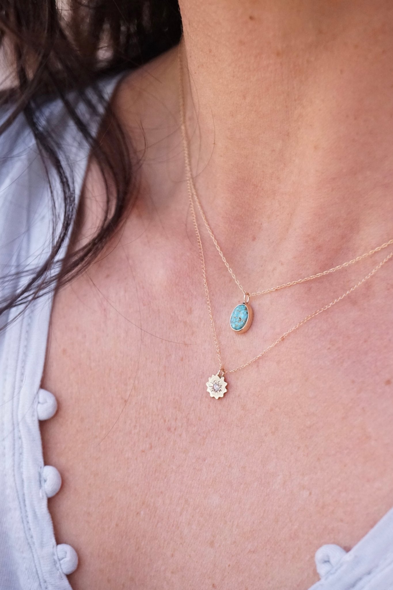 14k gold+ kingman turquoise necklace - Lumenrose