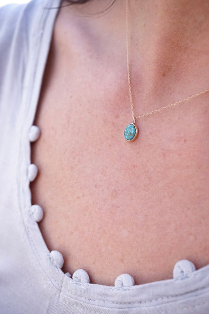 14k gold+ kingman turquoise necklace - Lumenrose