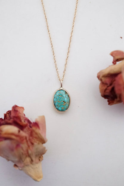 14k gold+ kingman turquoise necklace - Lumenrose