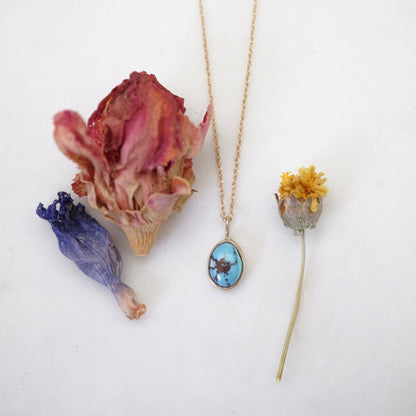 14k GOLD necklace with tiny lavender turquoise - Lumenrose