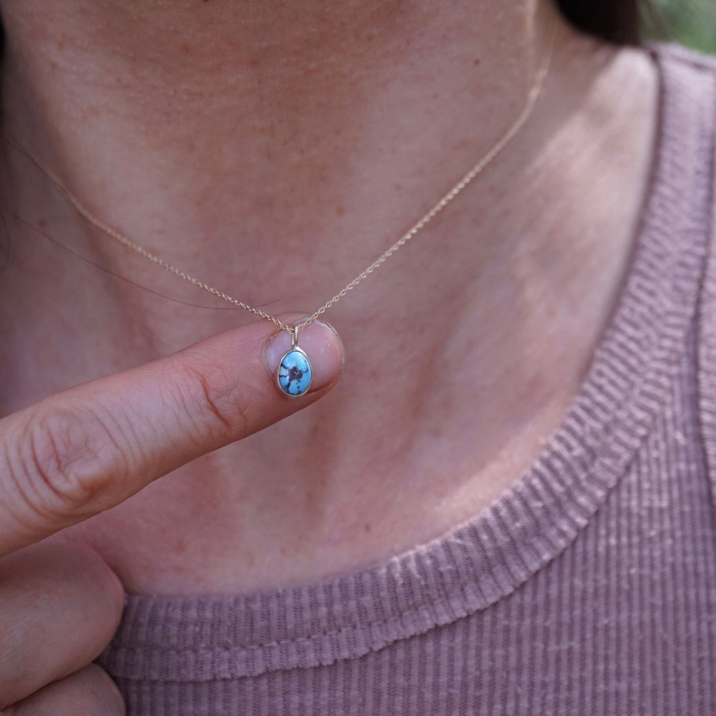 14k GOLD necklace with tiny lavender turquoise - Lumenrose