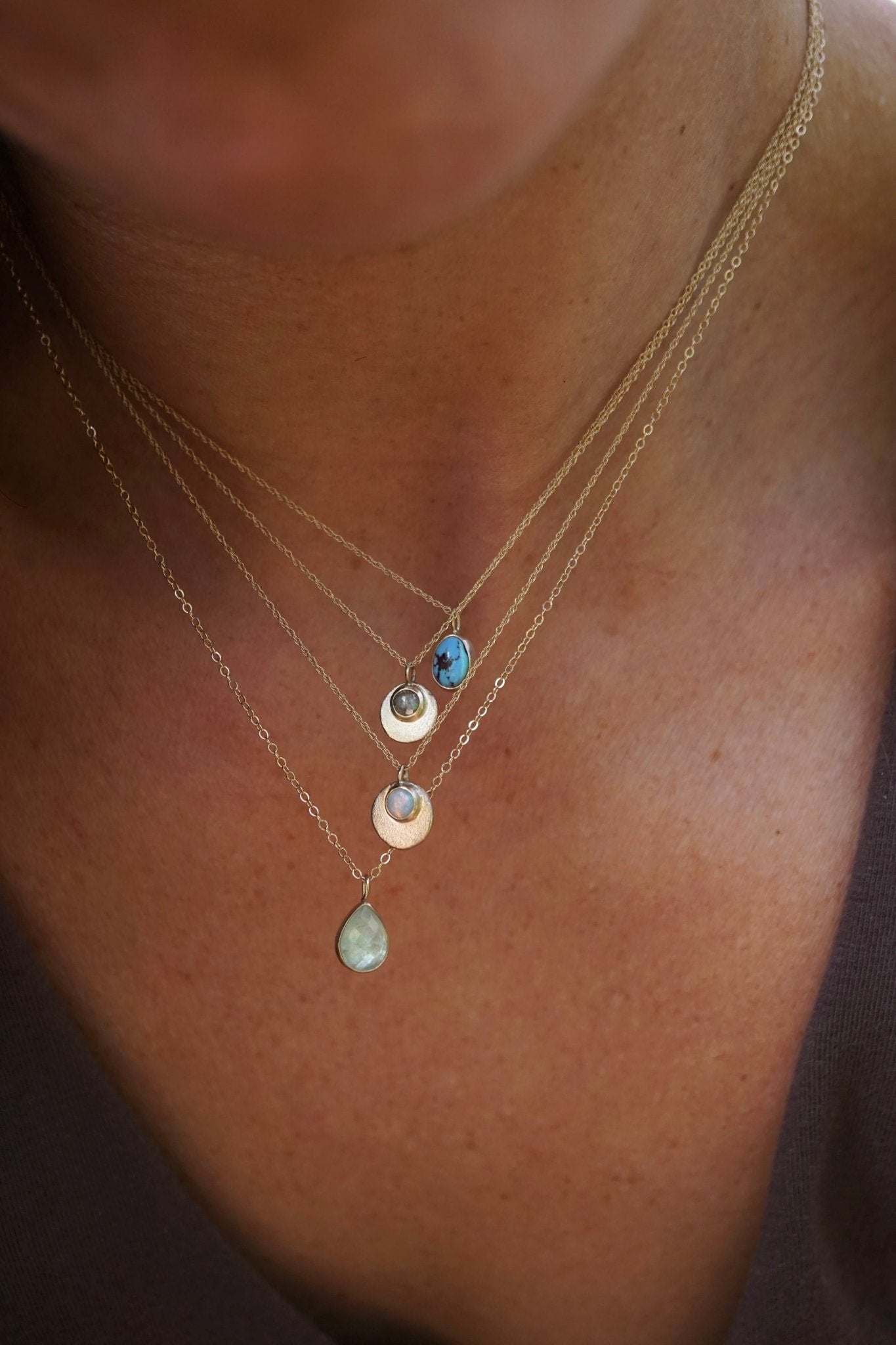 14k GOLD necklace with tiny lavender turquoise - Lumenrose