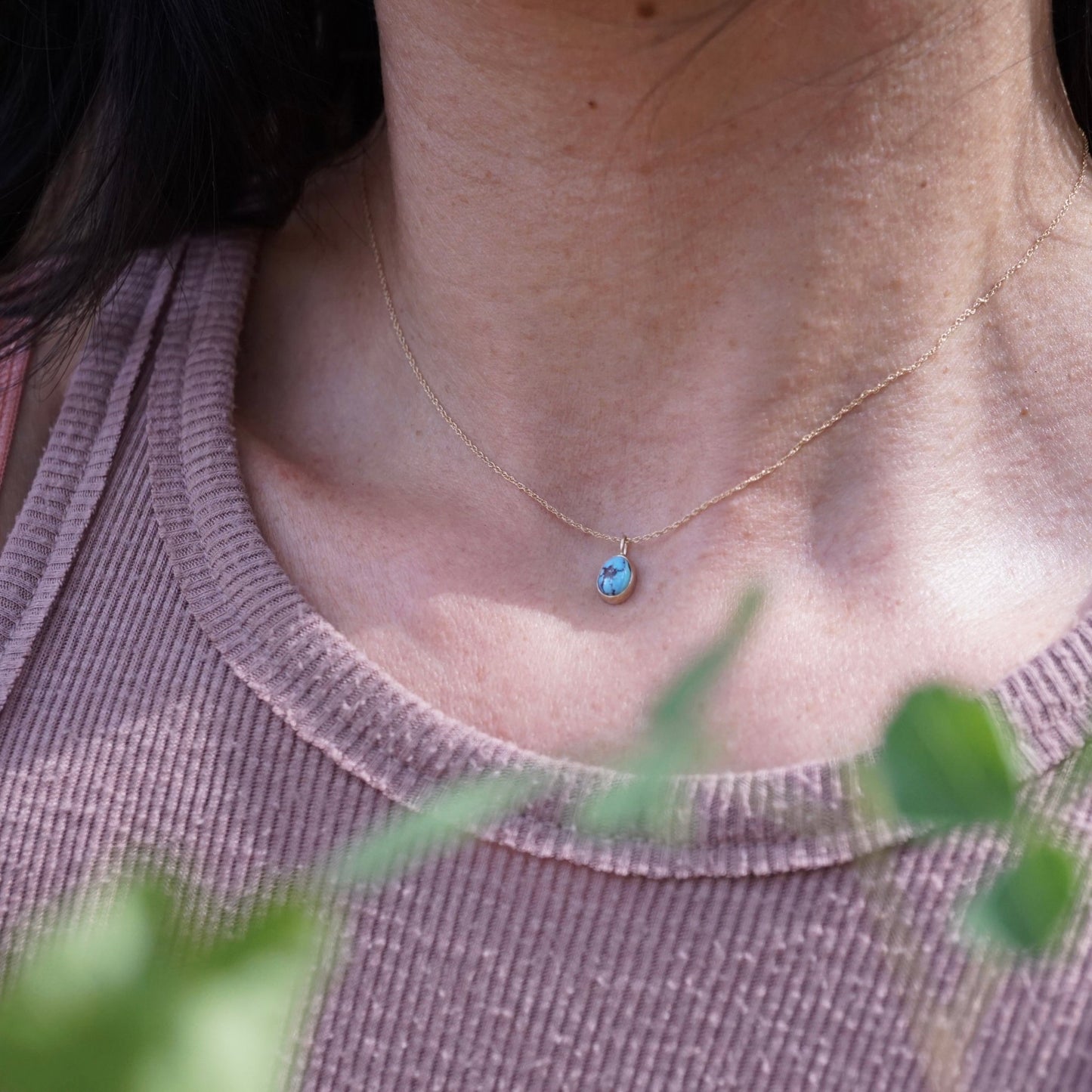 14k GOLD necklace with tiny lavender turquoise - Lumenrose