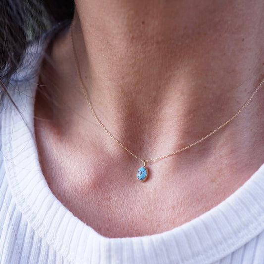 14k GOLD necklace with tiny lavender turquoise - Lumenrose