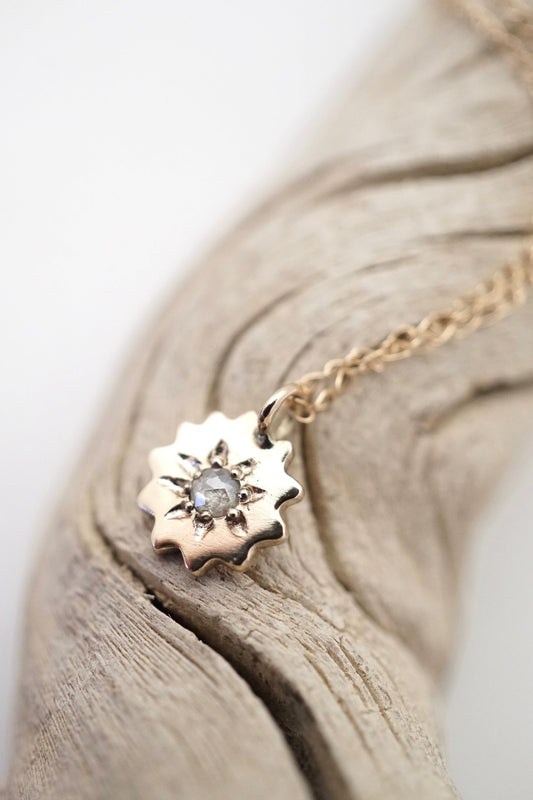 14k golden flower necklace with diamond - Lumenrose