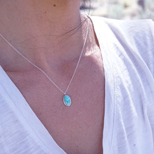 dainty sonoran mountain turquoise oval necklace in sterling silver