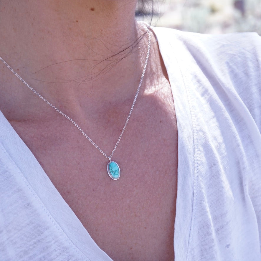 dainty sonoran mountain turquoise oval necklace in sterling silver