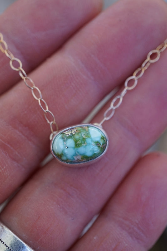 sonoran gold turquoise necklace with goldfill chain