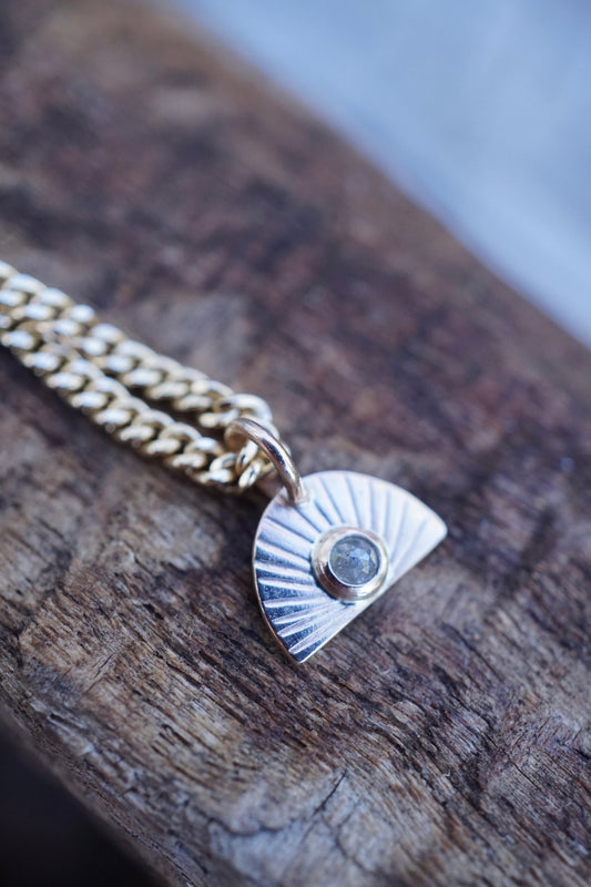 14k golden sunrise necklace with diamond