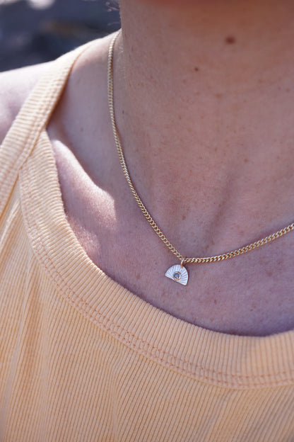 14k golden sunrise necklace with diamond