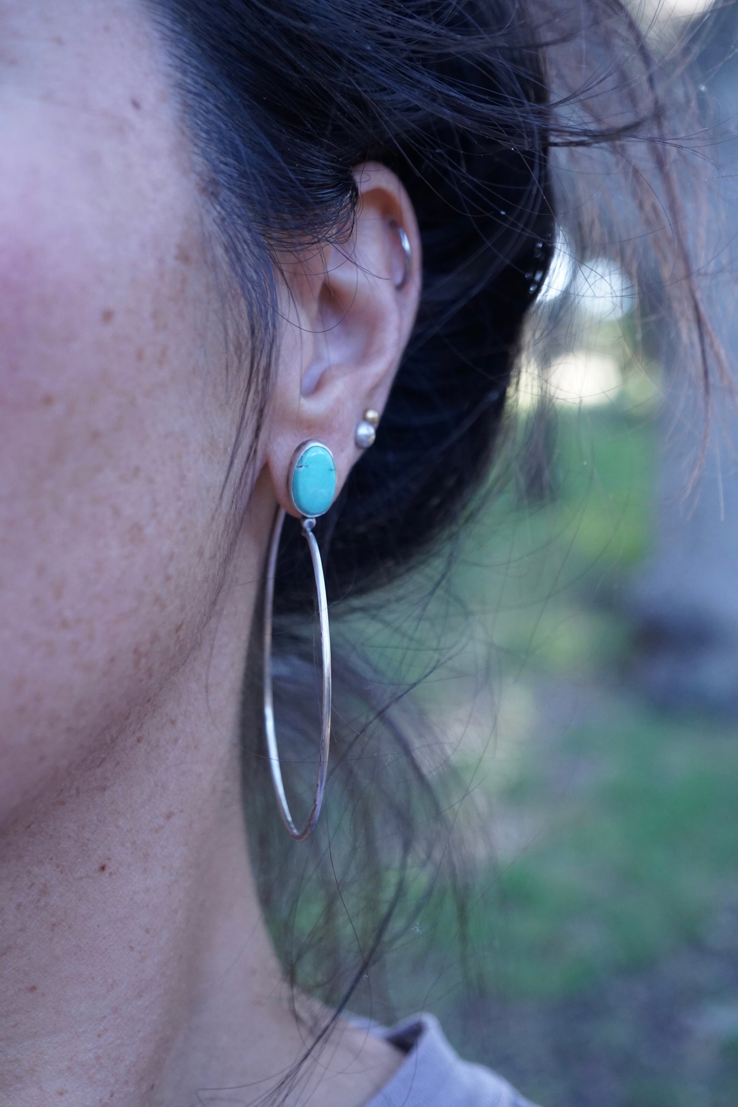 lumenrose hoops with cloud mountain in sterling silver
