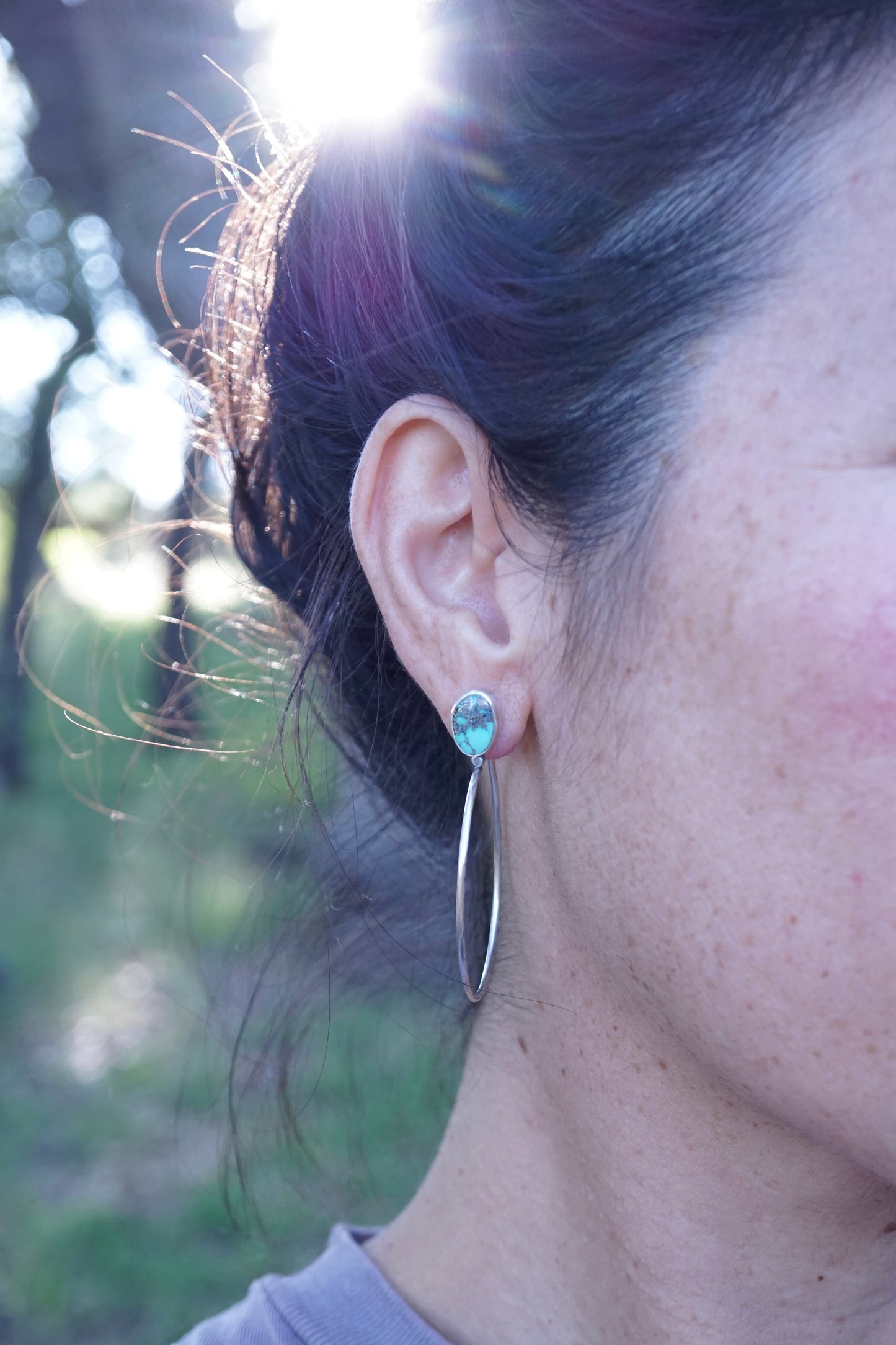 lumenrose hoops with unique royston turquoise - SMALL SIZE