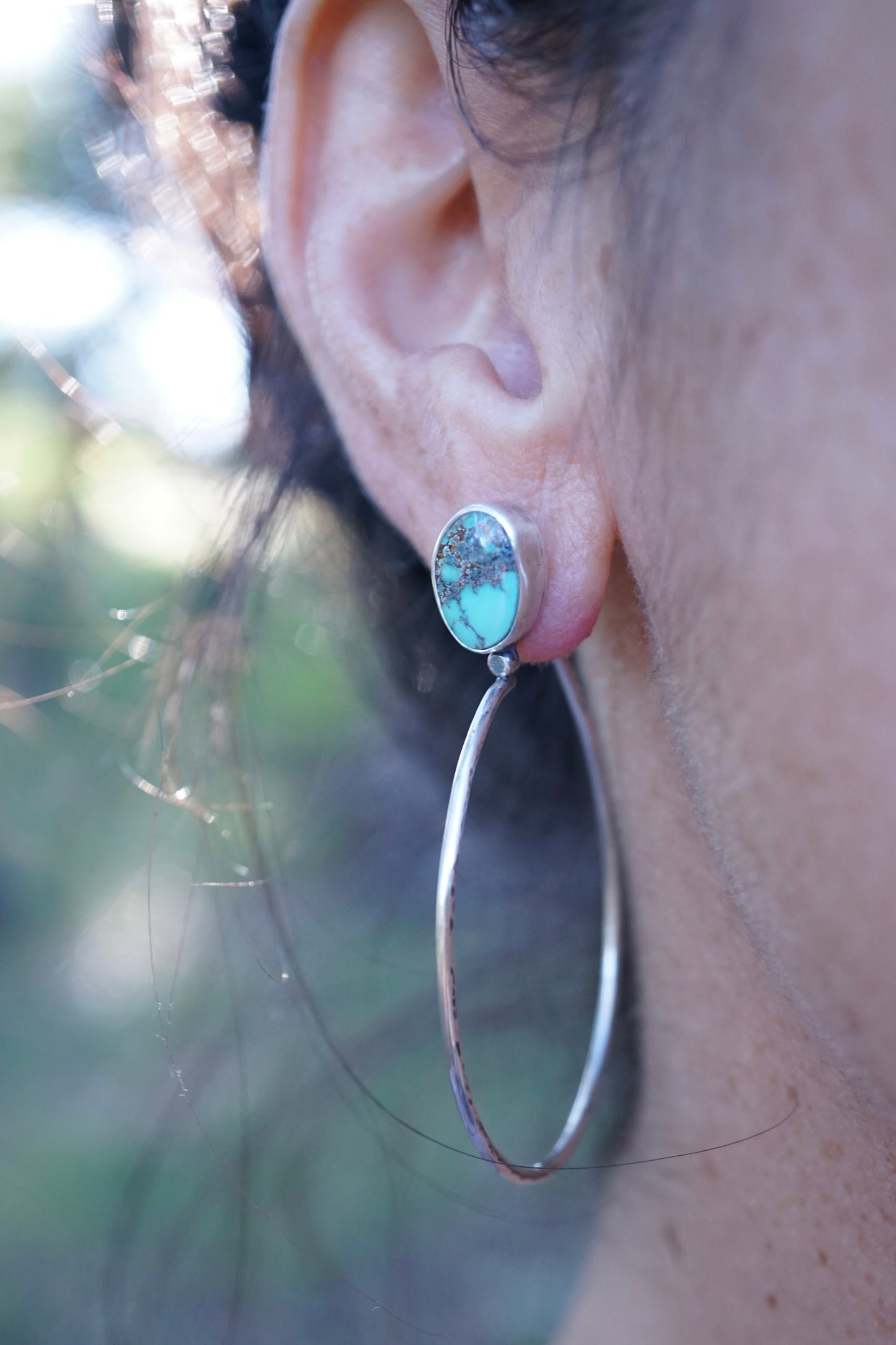 lumenrose hoops with unique royston turquoise - SMALL SIZE