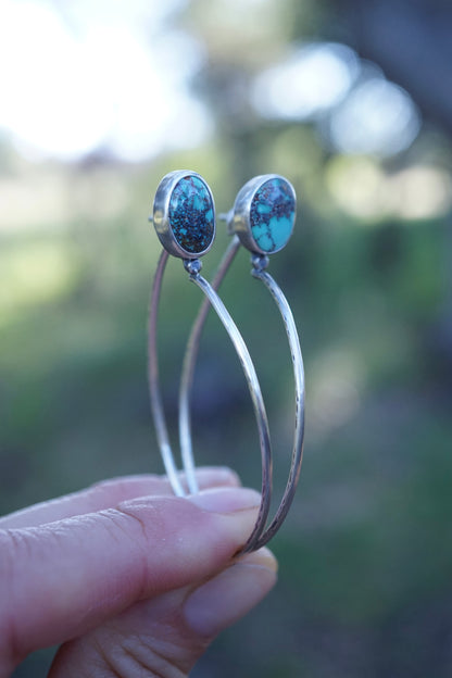 lumenrose hoops with unique royston turquoise - SMALL SIZE