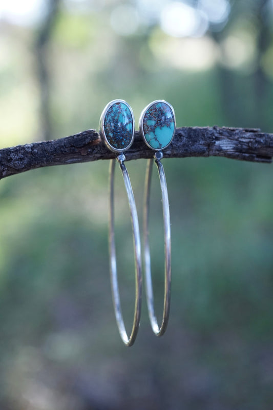 lumenrose hoops with unique royston turquoise - SMALL SIZE