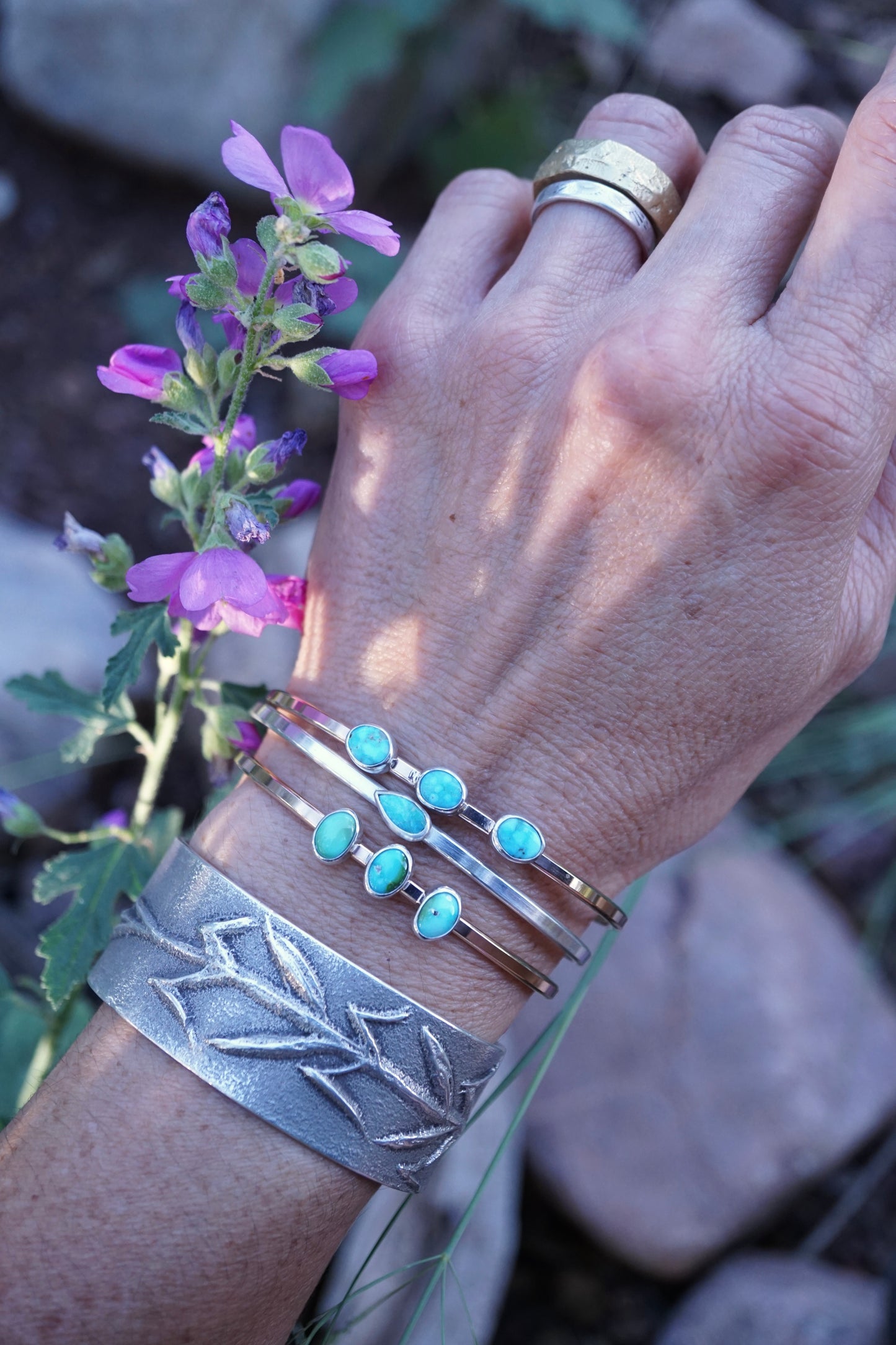 silver and turquoise teardrop cuff - REDUCED FOR FLAWS