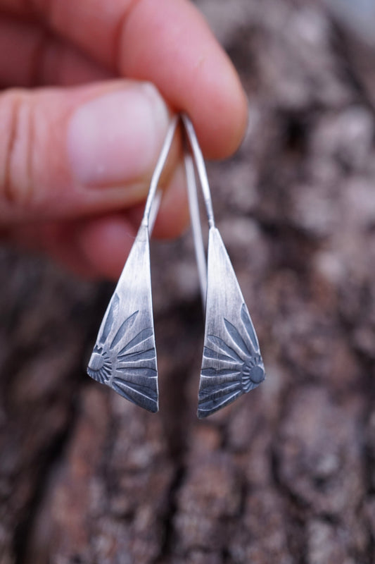 silver stamped floral earrings