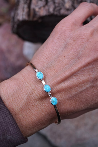 triple stone cuff in 14k goldfill + sterling with kingman turquoise