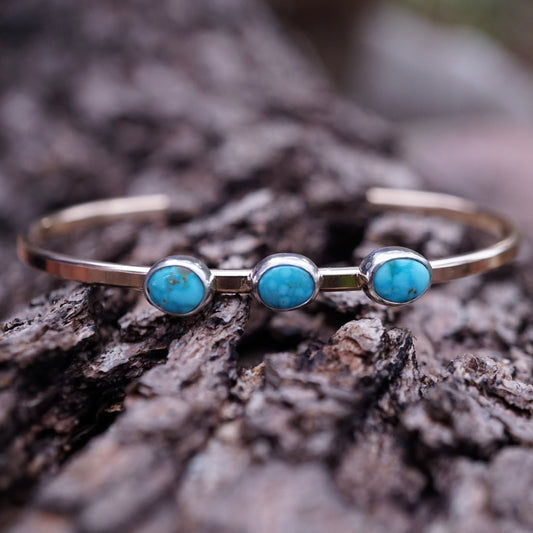triple stone cuff in 14k goldfill + sterling with kingman turquoise