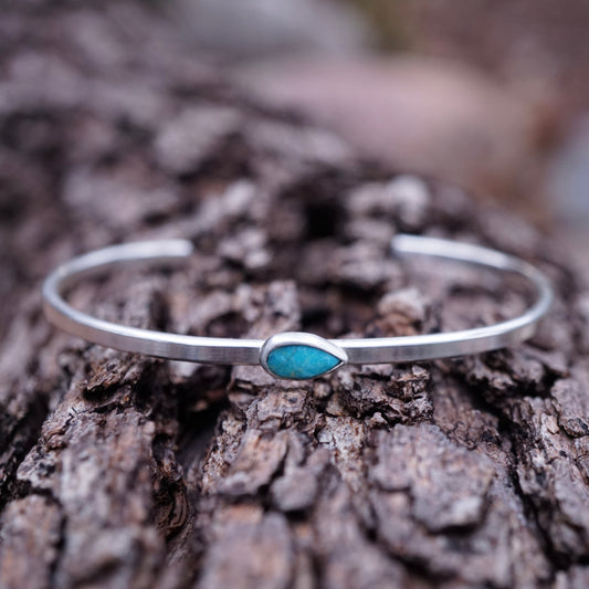 silver and turquoise teardrop cuff - REDUCED FOR FLAWS