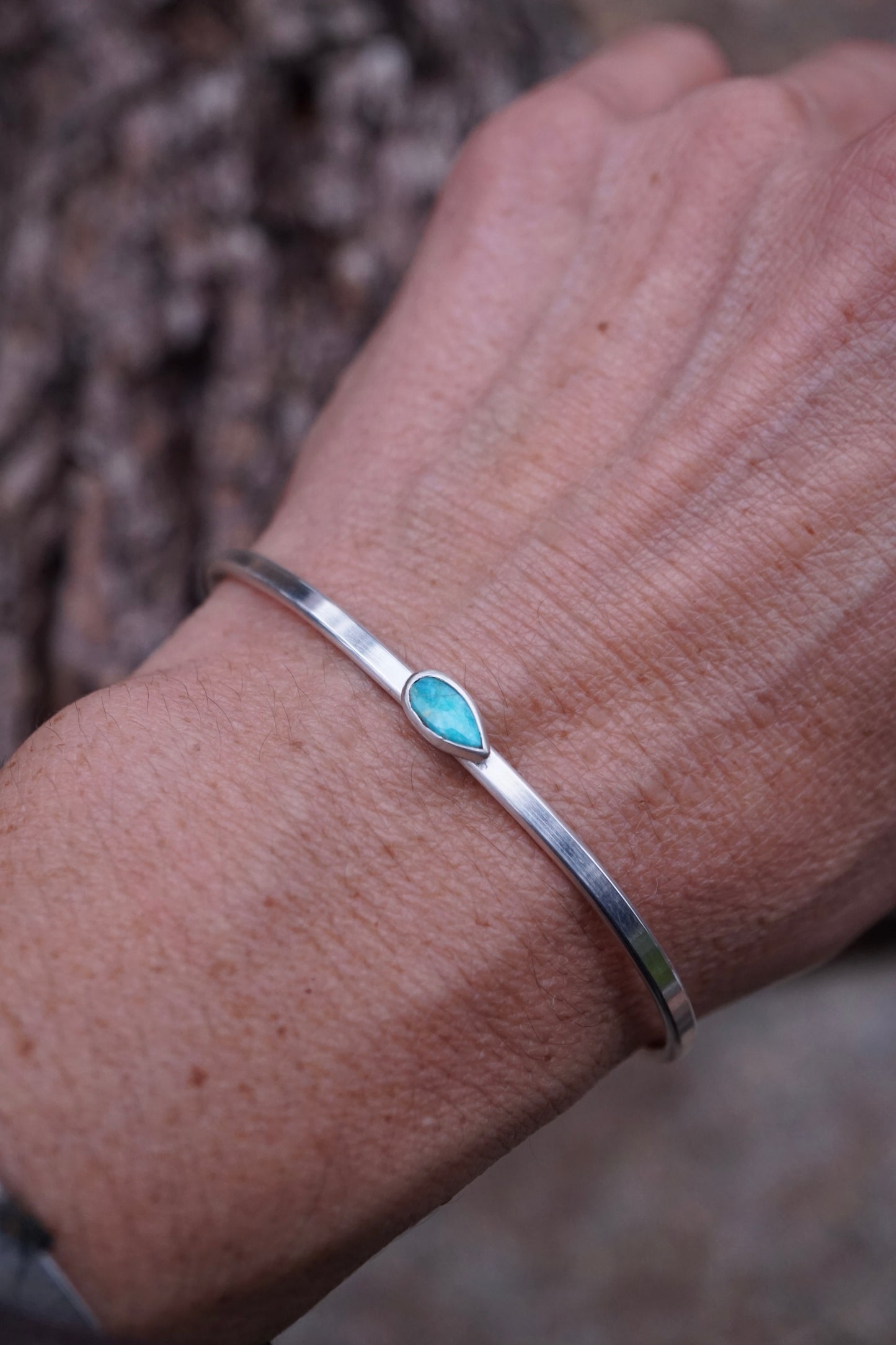 silver and turquoise teardrop cuff - REDUCED FOR FLAWS
