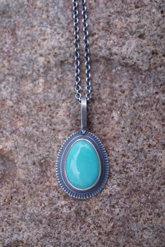 layered silver pendant with chilean turquoise