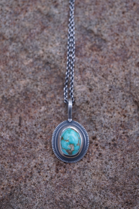layered silver pendant with cheyenne turquoise