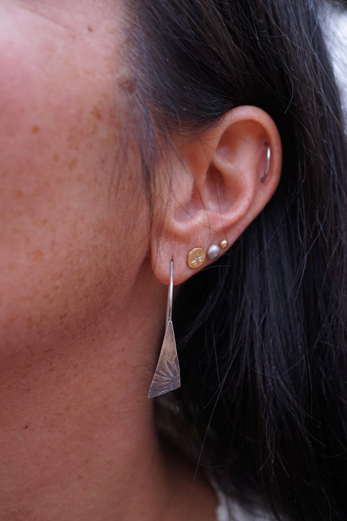 silver stamped floral earrings