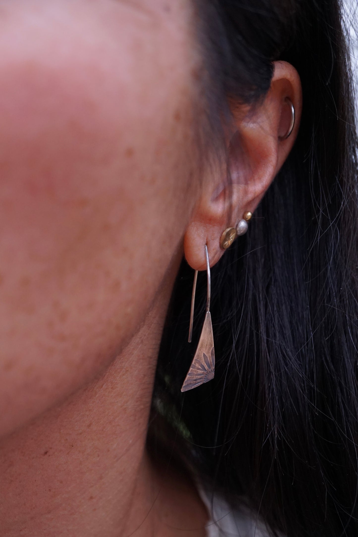 silver stamped floral earrings