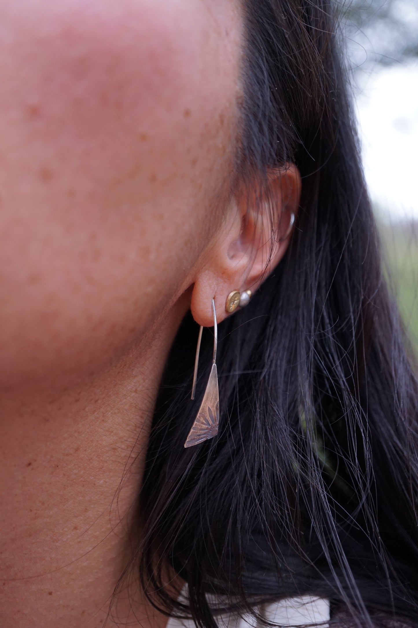 silver stamped floral earrings