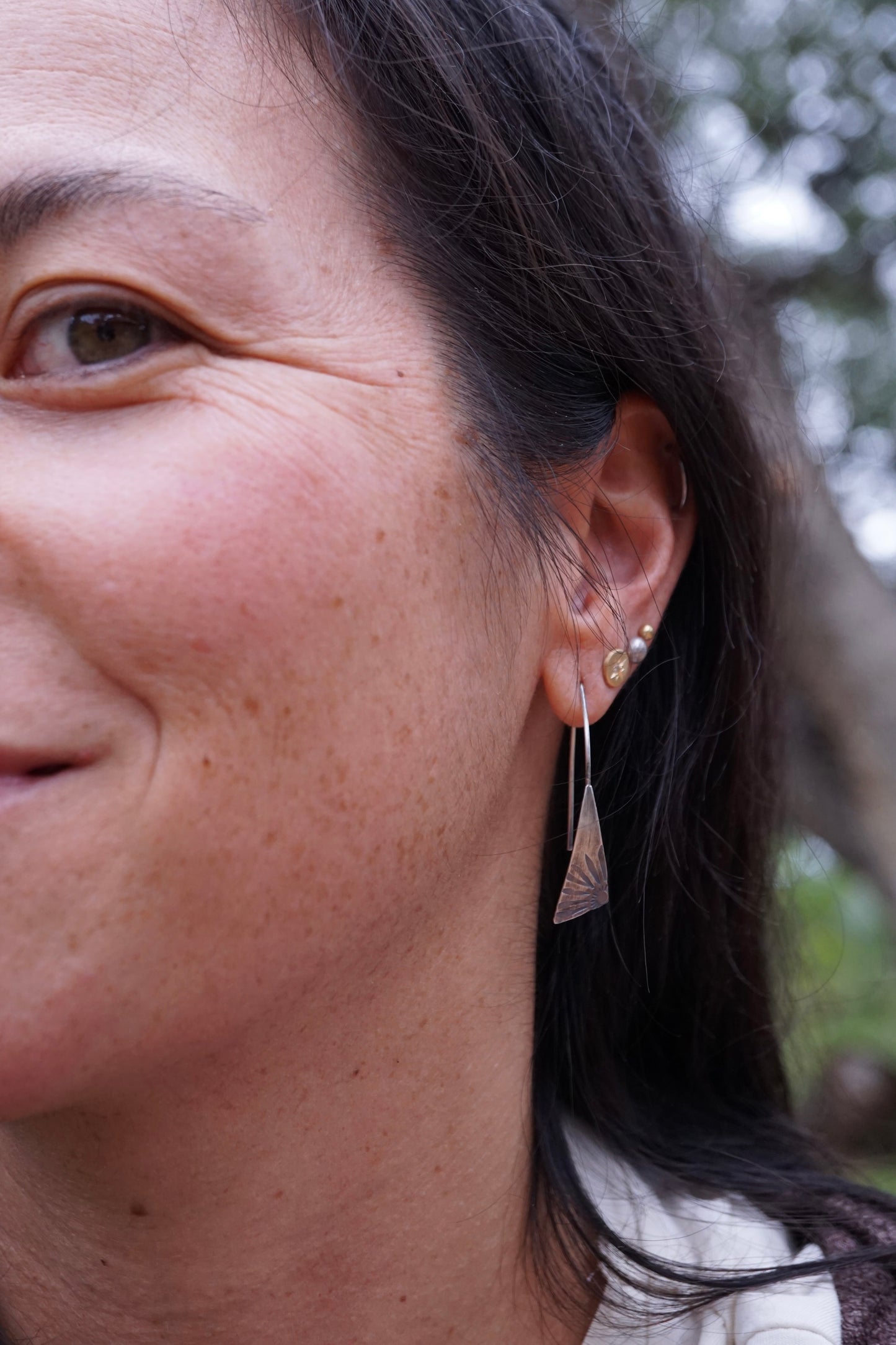 silver stamped floral earrings