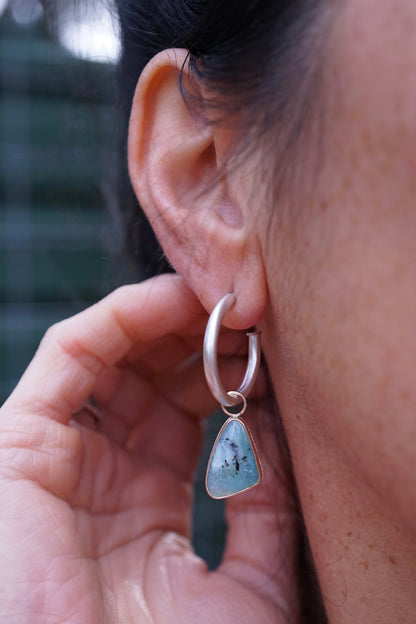 charm hoops with peruvian opal in silver + 14k goldfill