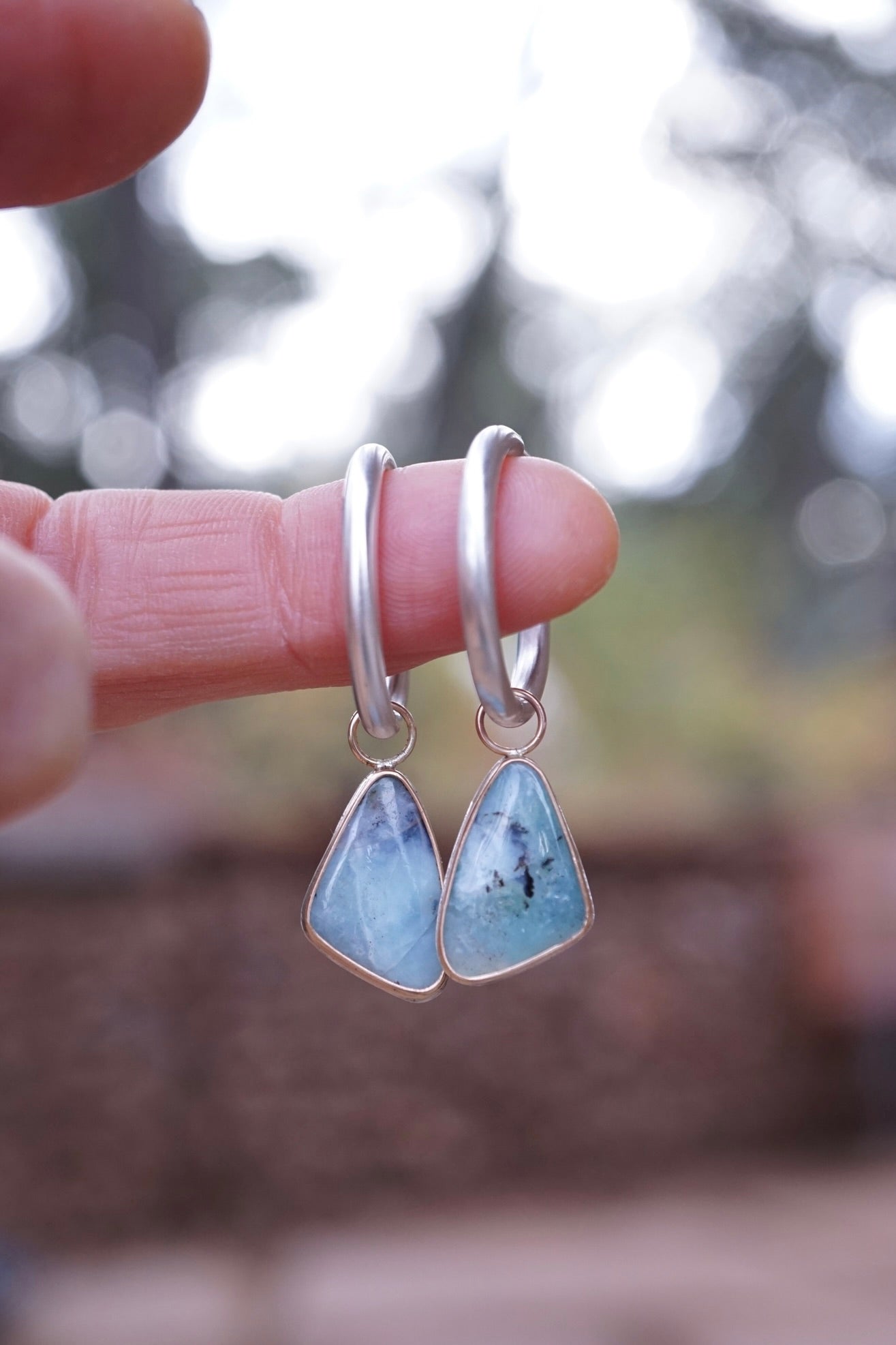 charm hoops with peruvian opal in silver + 14k goldfill