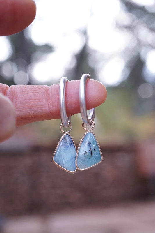 charm hoops with peruvian opal in silver + 14k goldfill