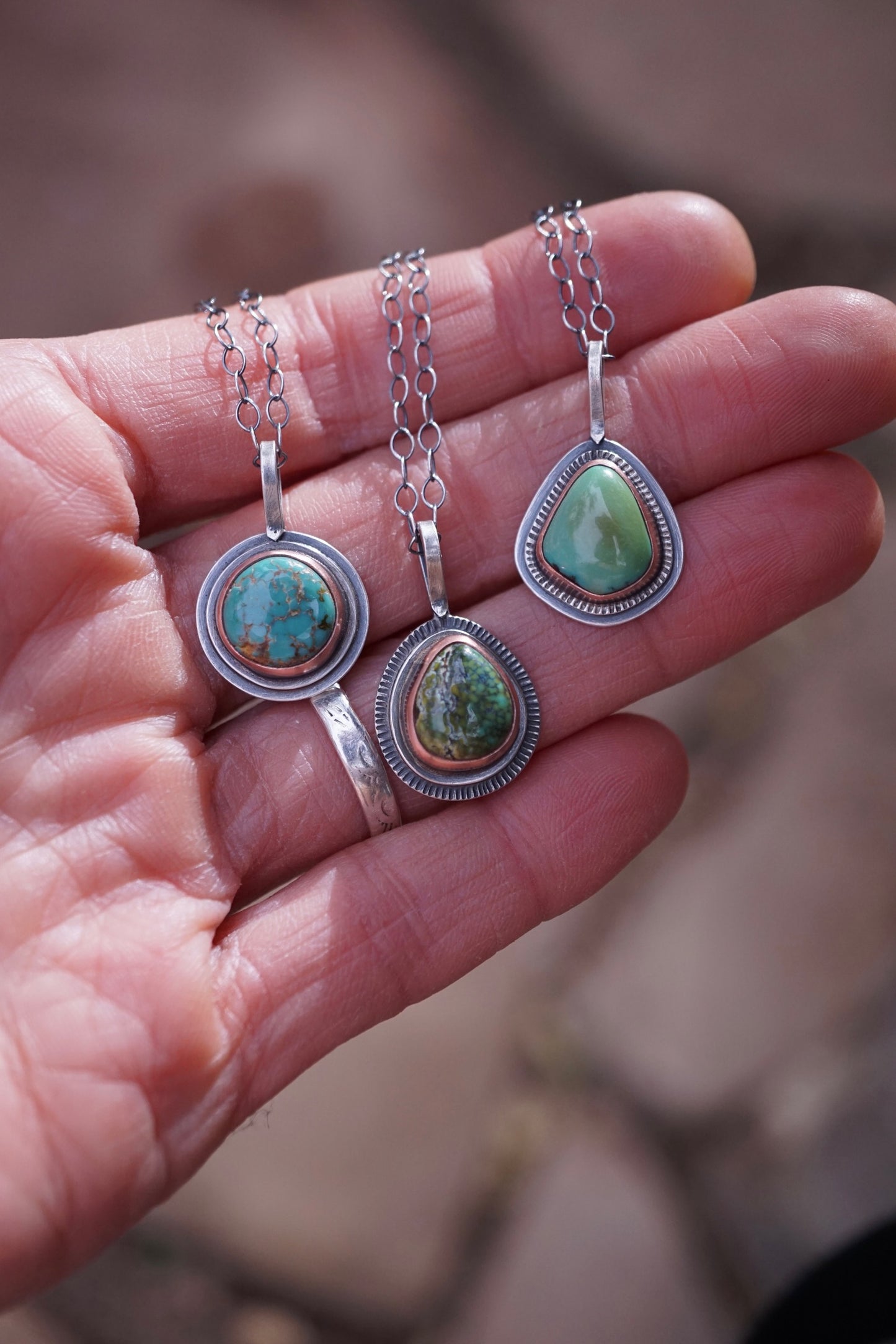 copper bezel + round turquoise necklace