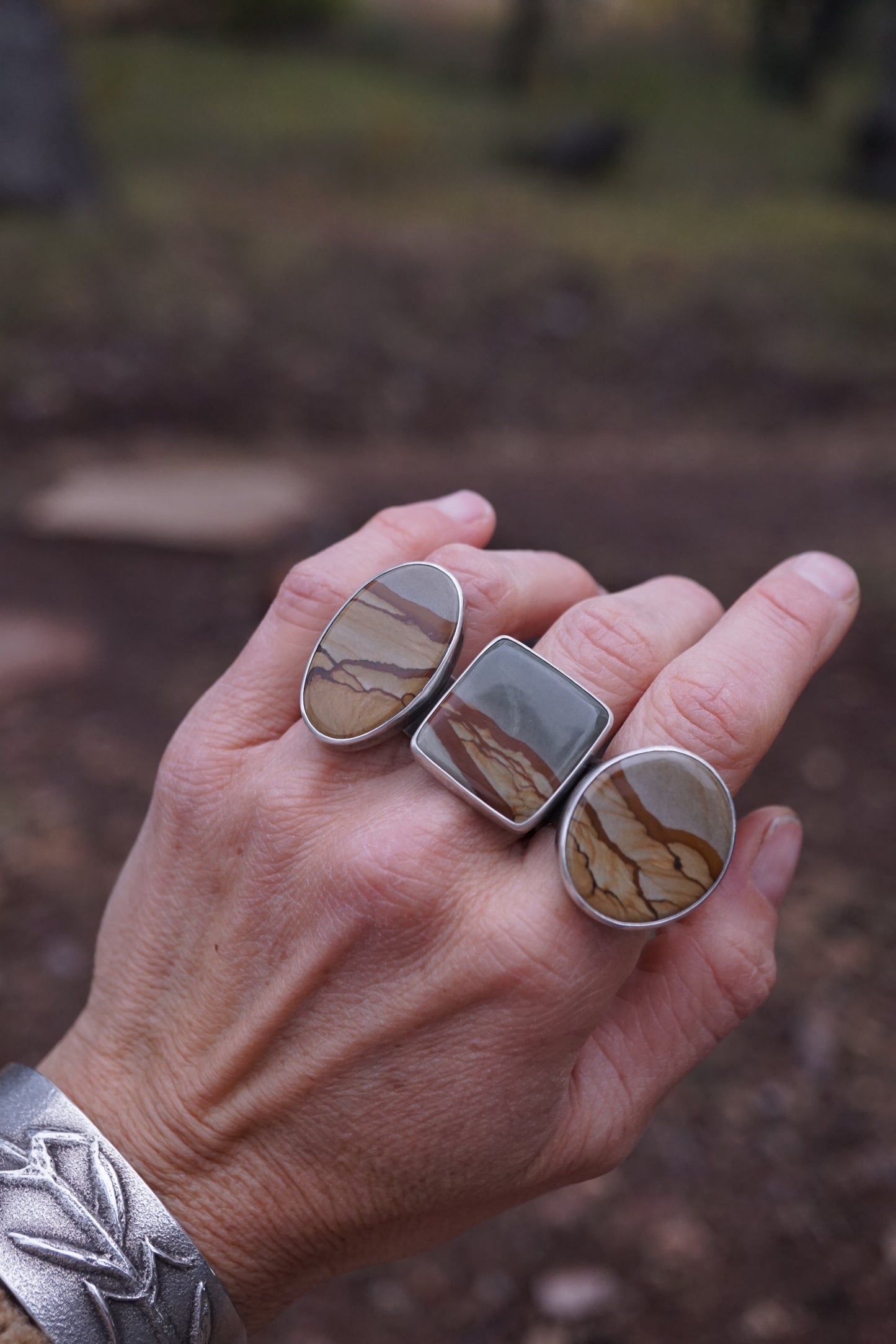 landscape jasper ring with 🩶  band - 8