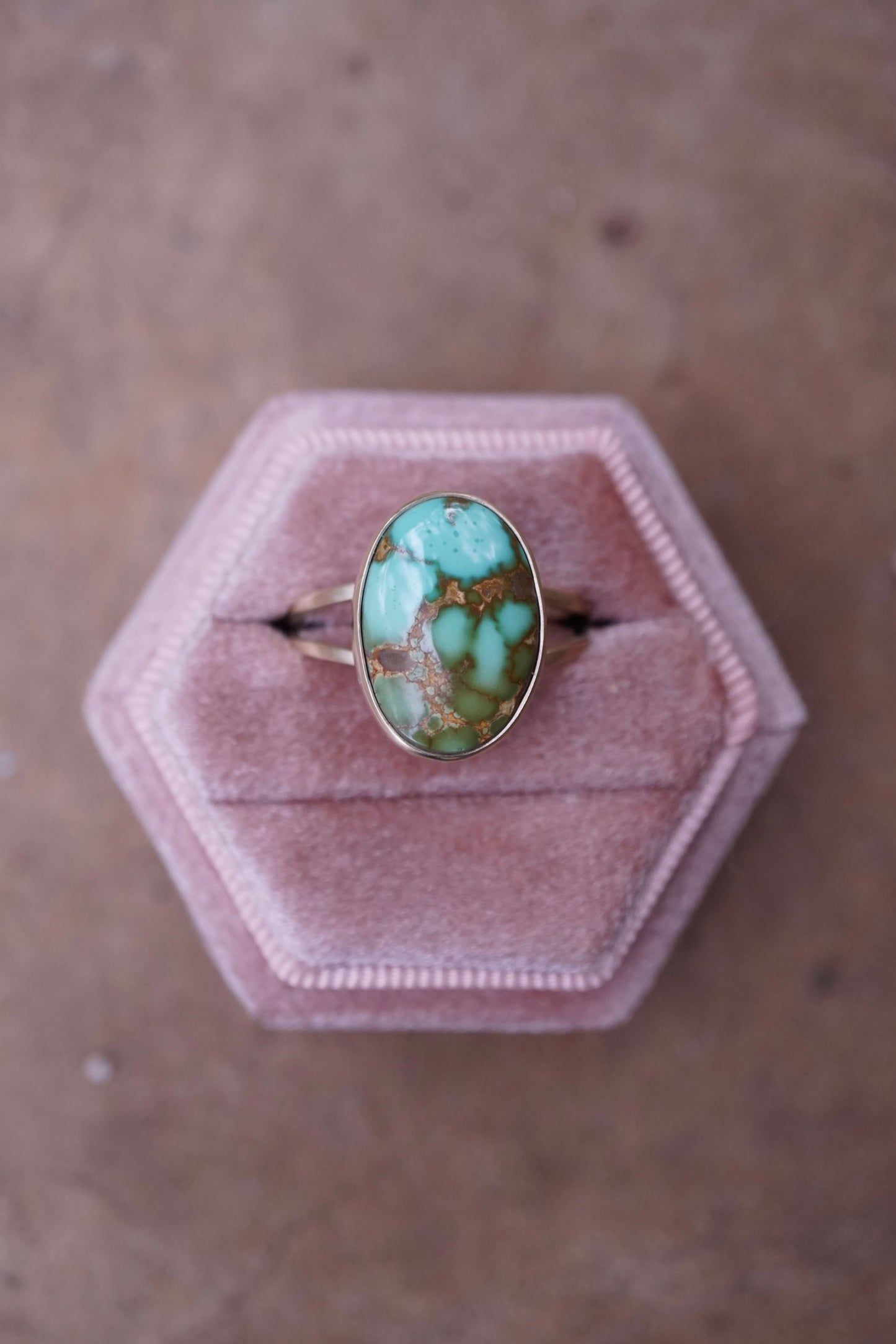 14k gold + royston turquoise ring - size 8.25