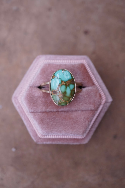14k gold + royston turquoise ring - size 8.25