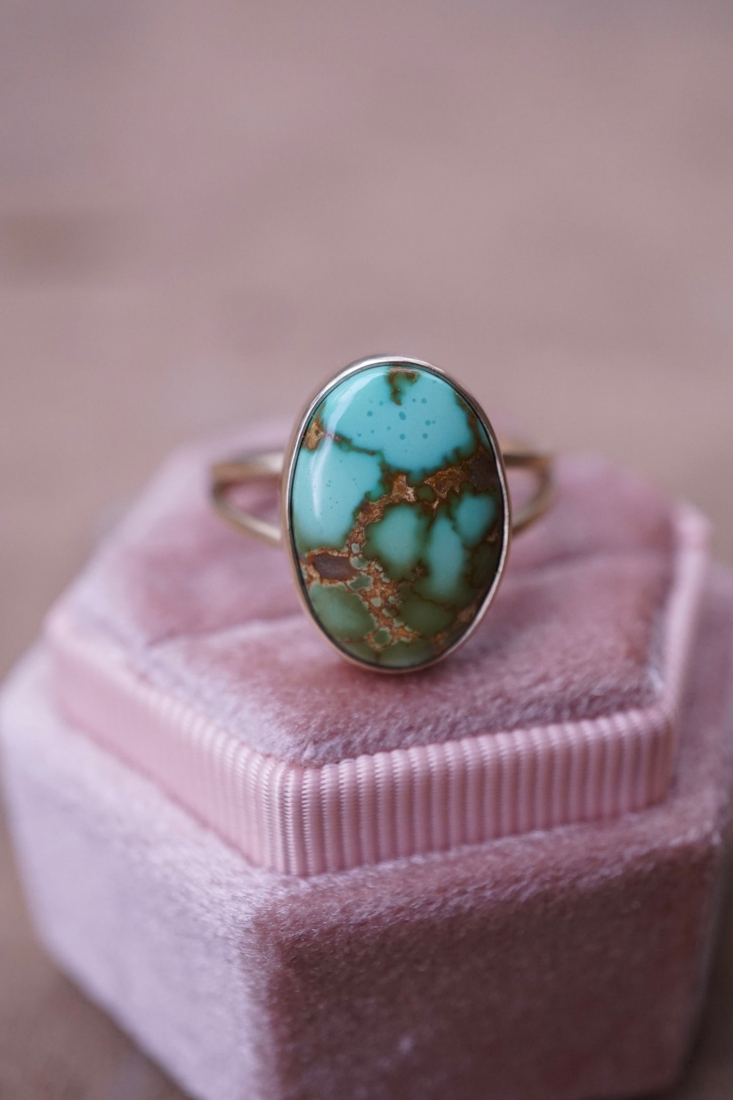 14k gold + royston turquoise ring - size 8.25