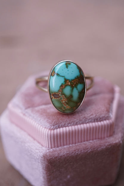 14k gold + royston turquoise ring - size 8.25